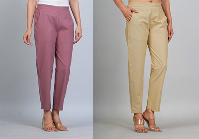 VENITYWAVE Regular Fit Women Beige, Pink Trousers