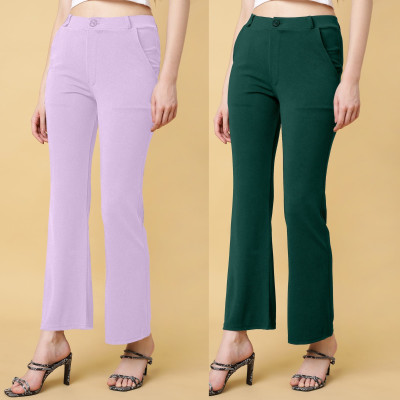 High Glitz Regular Fit Women Purple, Green Trousers