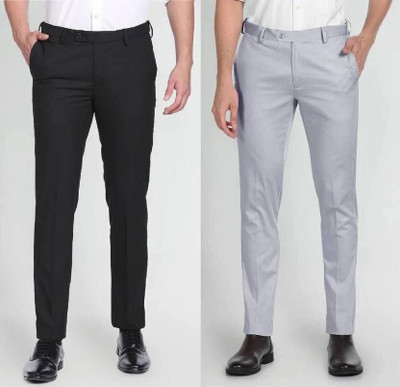 Q AND K Regular Fit Men Black, Silver Trousers