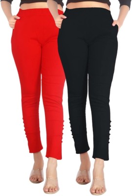 SAJATA Slim Fit Women Black, Red Trousers