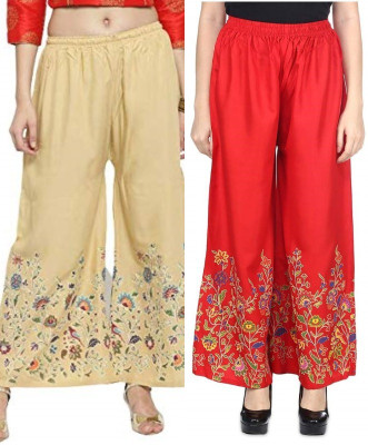 AFFLEON Flared Women Beige, Red Trousers