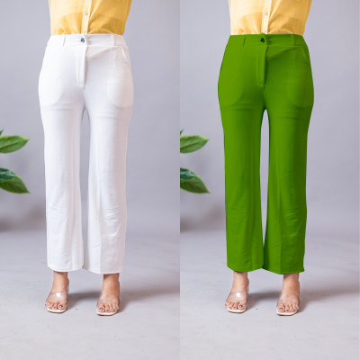 High Glitz Regular Fit Women White, Green Trousers