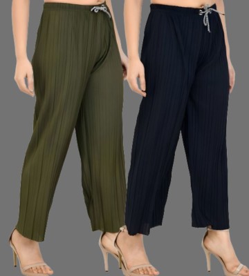 flirty touch Loose Fit Women Light Green, Dark Blue Trousers