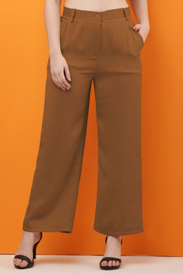 CLOTHINK India Regular Fit Women Brown Trousers