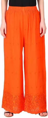 Kanna Fabric Regular Fit Women Orange Trousers