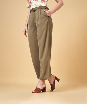 Honey By Pantaloons Relaxed Women Green Trousers