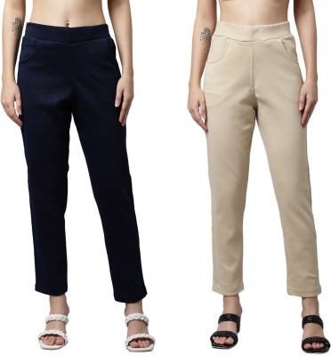 legitlooks Comfort Fit, Regular Fit Women Dark Blue, Beige Trousers