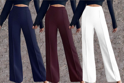 Parona Regular Fit Women Blue, Maroon, White Trousers