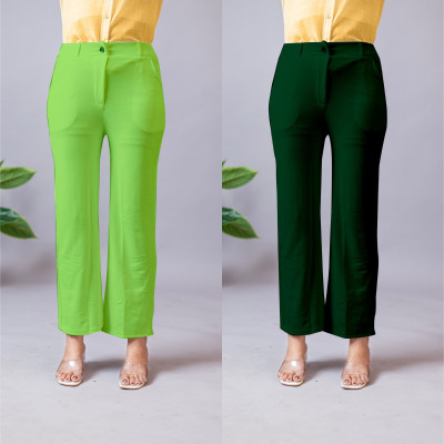 High Glitz Regular Fit Women Light Green, Dark Green Trousers