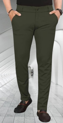 CIVIRASTYLE Slim Fit Men Green Trousers