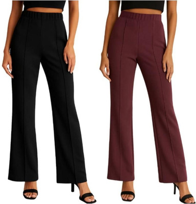 CAVIORA Straight Fit Women Black, Purple Trousers