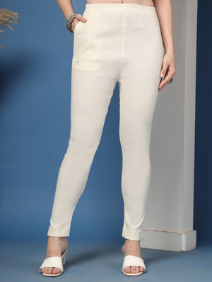 KATLINE Skinny Fit Women White Trousers