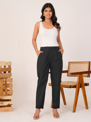 Chiraiyaa Regular Fit, Straight Fit Women Black Trousers