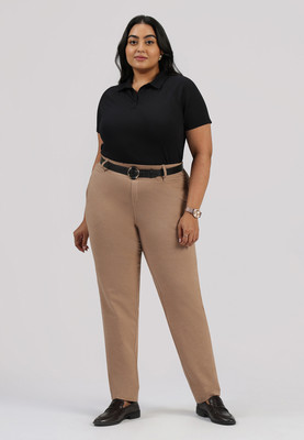 BlissClub Work-To-Wine Twill Straight Pants - Regular Straight Fit Women Beige Trousers