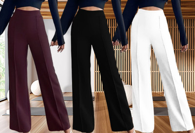 Regular Fit Women Purple, Black, White Trousers