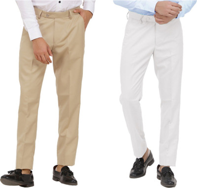 LAHSUAK Regular Fit Men Beige, White Trousers