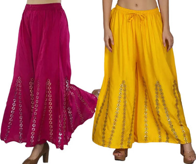 OMAYAA Comfort Fit Women Pink, Yellow Trousers