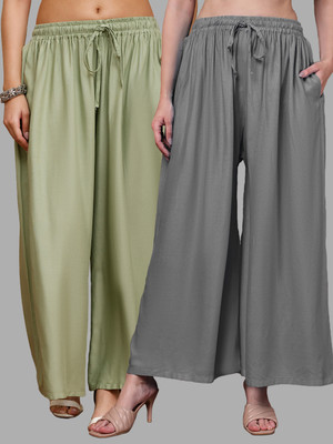 VALLES365 by S.c. Flared Women Grey, Green Trousers