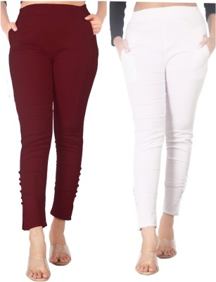 DEEPA ENTERPRISE Regular Fit Women Maroon, White Trousers