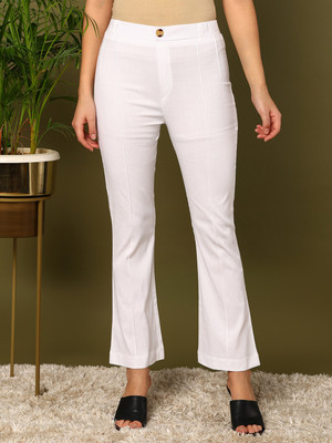 mokshi Slim Fit Women White Trousers