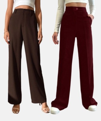 TESSORA Regular Fit Women Brown, Maroon Trousers