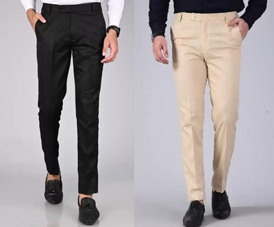 Shree VastraVeda Regular Fit Men Beige, Black Trousers
