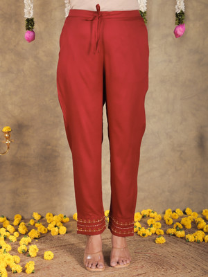 Aramya Comfort Fit Women Maroon Trousers