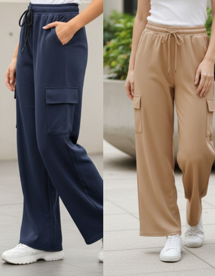 HAIZU Flared Women Dark Blue, Khaki Trousers