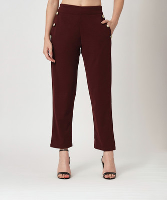 Zastraa Slim Fit Women Maroon Trousers