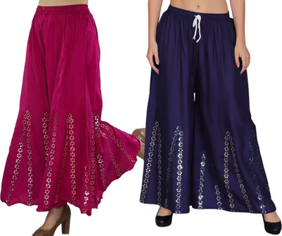 OMAYA Regular Fit Women Pink, Dark Blue Trousers