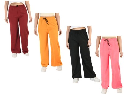 IndiWeaves Regular Fit Women Maroon, Black, Pink Trousers