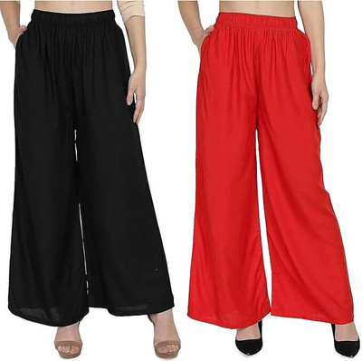MOKSH Regular Fit Women Black, Red Trousers