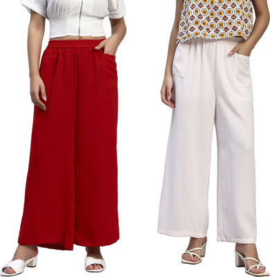 HOE Regular Fit Women Red, White Trousers
