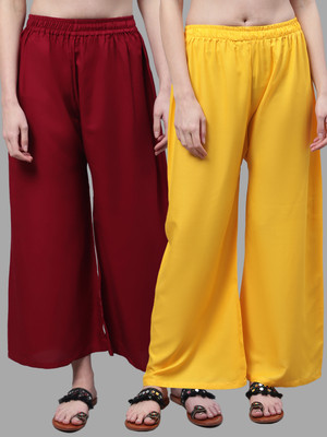 VALLES365 by S.c. Flared Women Maroon, Yellow Trousers