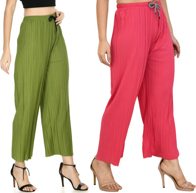 GLOWIC Regular Fit Women Light Green, Pink Trousers