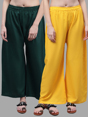 VALLES365 by S.c. Flared Women Dark Green, Yellow Trousers