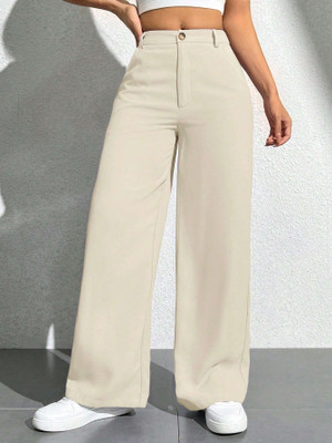 Dolsia Regular Fit Women Cream Trousers