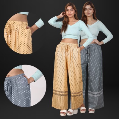 4K FASHION Relaxed Women Grey, Gold Trousers