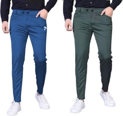 PUME Regular Fit Men Light Blue, Dark Green Trousers