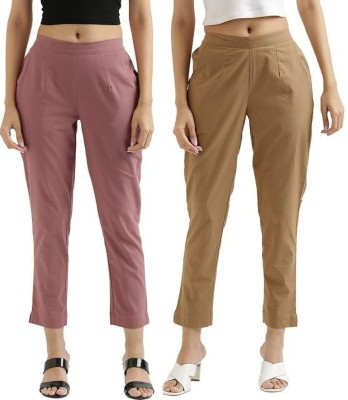 Dexus Regular Fit Women Pink, Brown Trousers