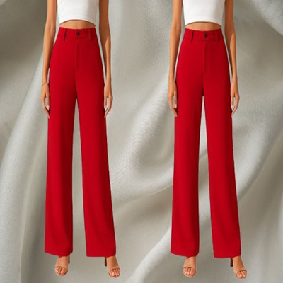 KARIMA INETERNATIONAL Regular Fit Women Maroon, Black Trousers