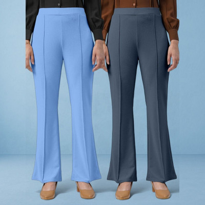HouseOfCommon Comfort Fit, Regular Fit Women Light Blue, Grey Trousers