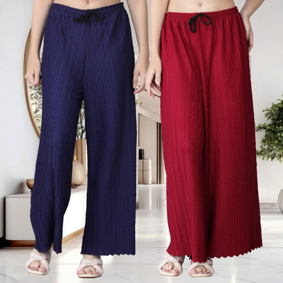 KWSH Regular Fit Women Blue, Maroon Trousers