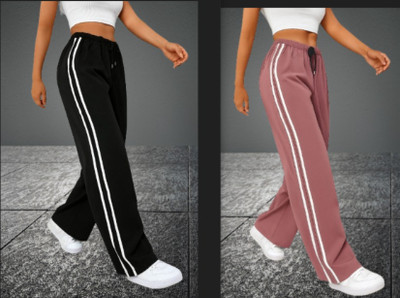 AKS FAB Solid, Striped Women Black, Pink Track Pants