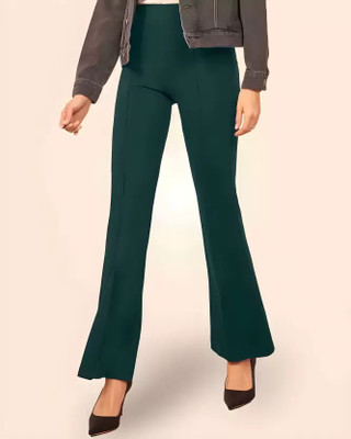 GLOWIC Flared Women Green Trousers