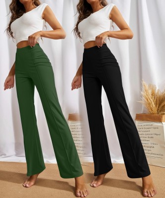 FUBACK Regular Fit Women Black, Green Trousers