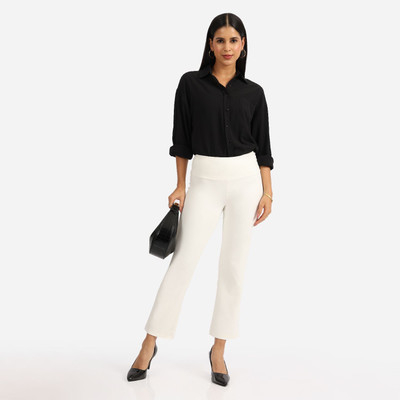 BlissClub Ultimate Straight Pants, Lite - Tall Regular Fit Women White Trousers