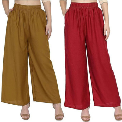 MOKSH Regular Fit Women Maroon, Yellow Trousers