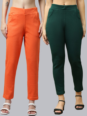 VALLES365 by S.c. Regular Fit Women Orange, Dark Green Trousers