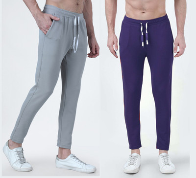 clothjunction Solid Men Light Blue, Grey Track Pants